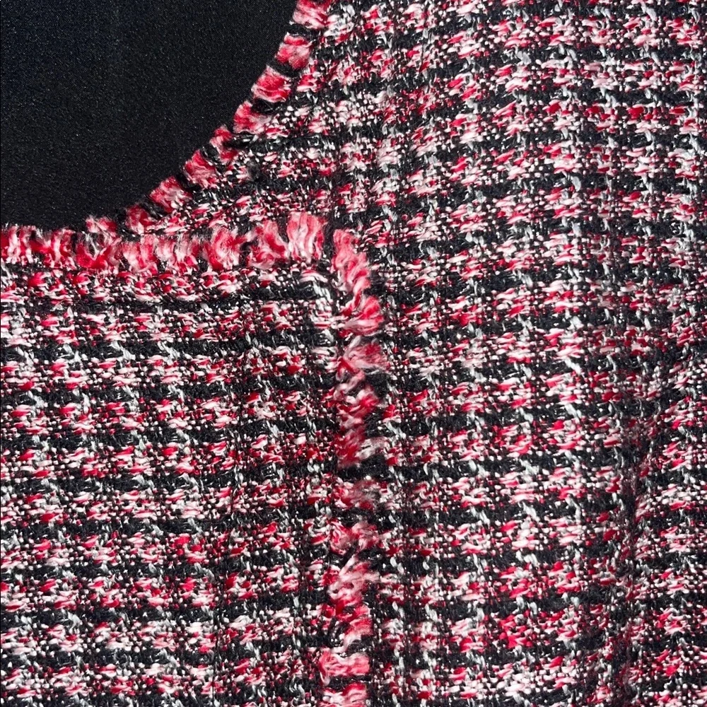 White House Black Market Tweed  Plaid Tweed Fringe Metallic Jacket Size 4 - Picture 6 of 10